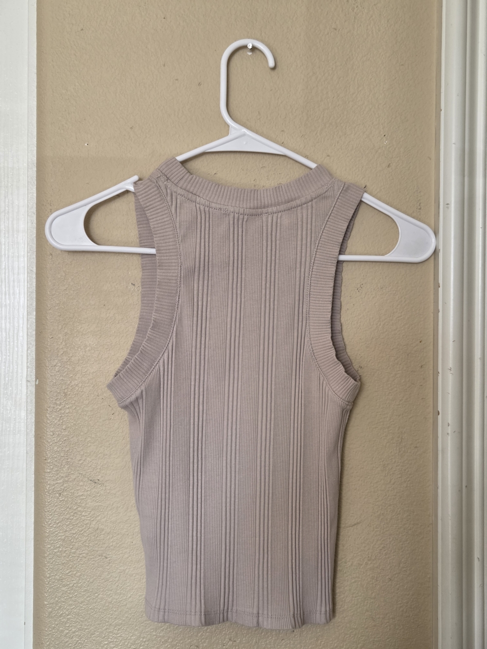 Zara Beige High-Neck Ribbed Racerback Tank Top - Picture 2 of 5